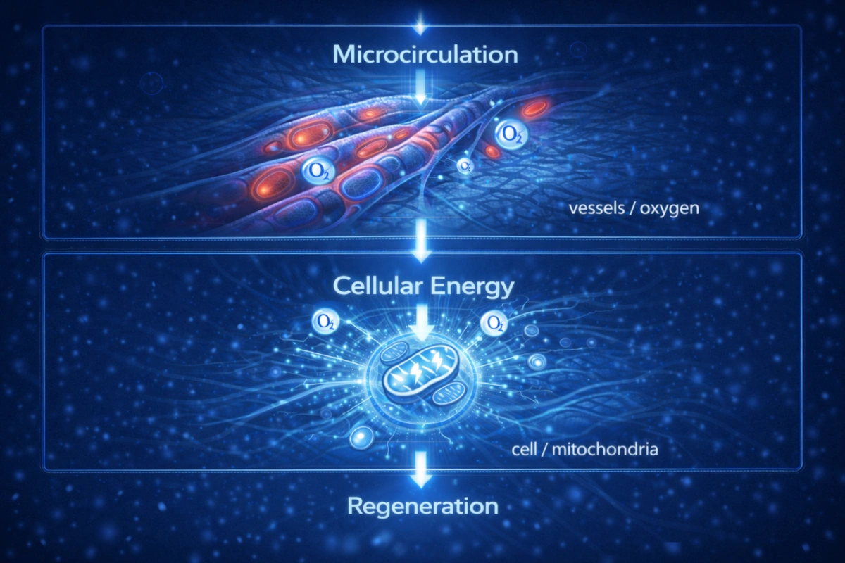 Diagramma dell'energia cellulare, del metabolismo e della rigenerazione tissutale nella terapia HILT